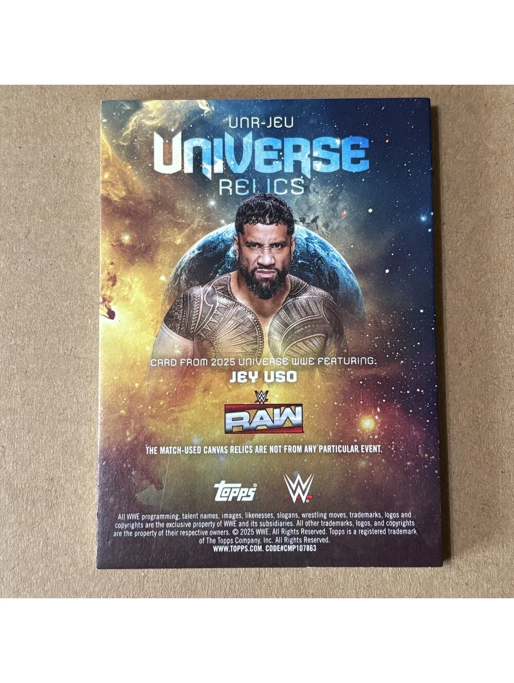 2025 Topps Universe WWE Jey Uso #UNR-JEU Universe Relics #/199 RAW